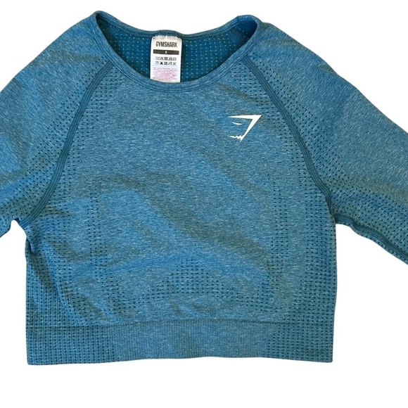 Gymshark Blue Long Sleeve Crop Athletic Top Small - Picture 2 of 10